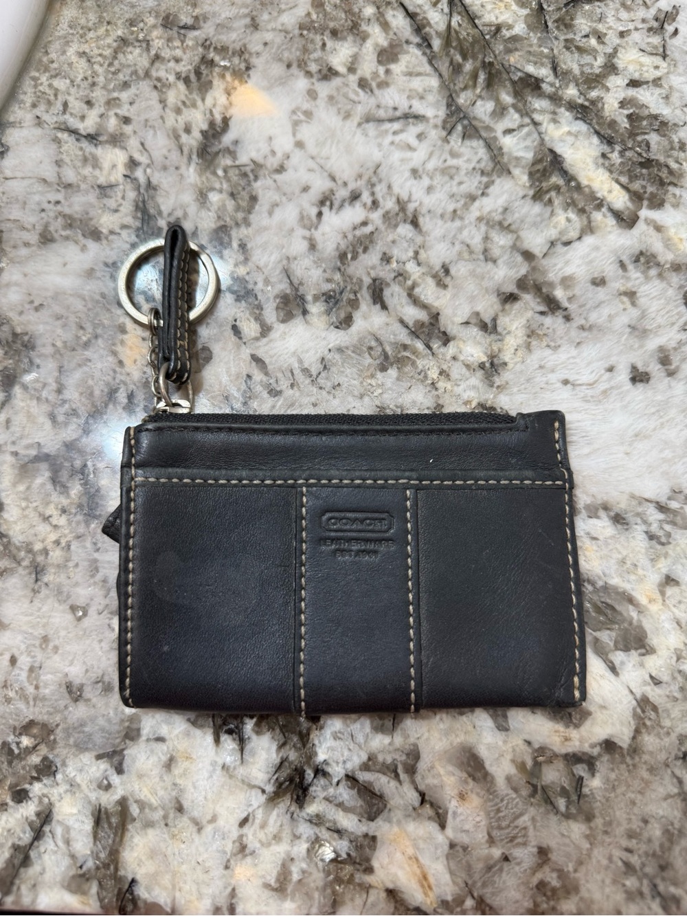 Coach Leatherware Smooth Leather Mini Skinny ID Case Coin Wallet Keychain Black